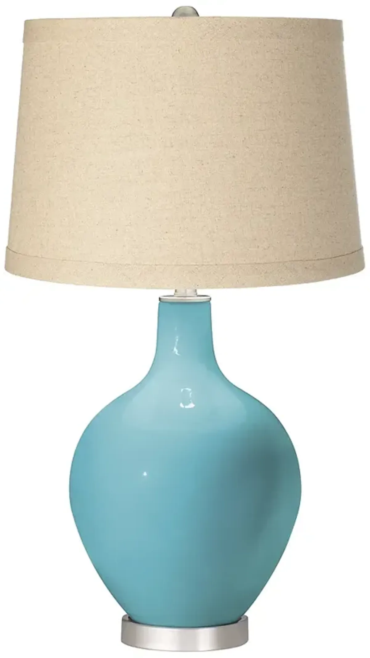 Color Plus Ovo 28 1/2" Burlap and Nautilus  Blue Glass Table Lamp