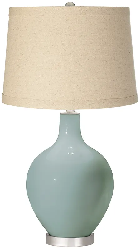 Color Plus Ovo 28 1/2" Burlap Drum Shade Aqua-Sphere Blue Table Lamp