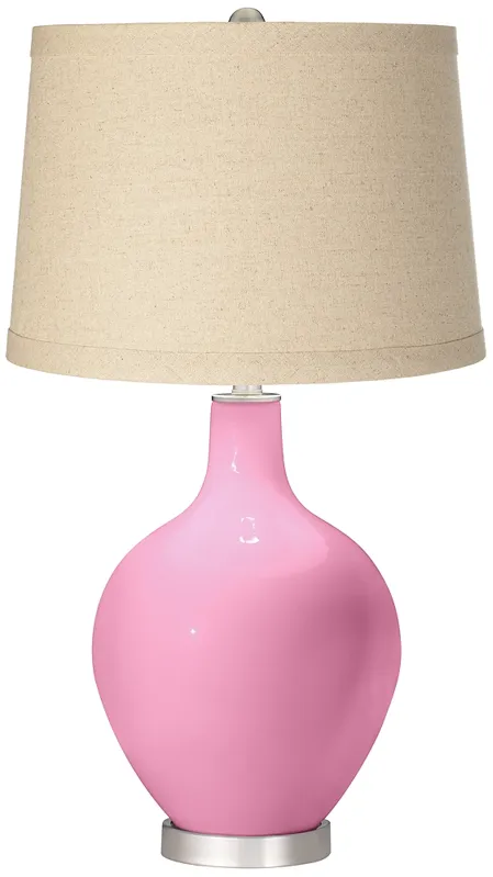 Candy Pink Burlap Drum Shade Ovo Table Lamp