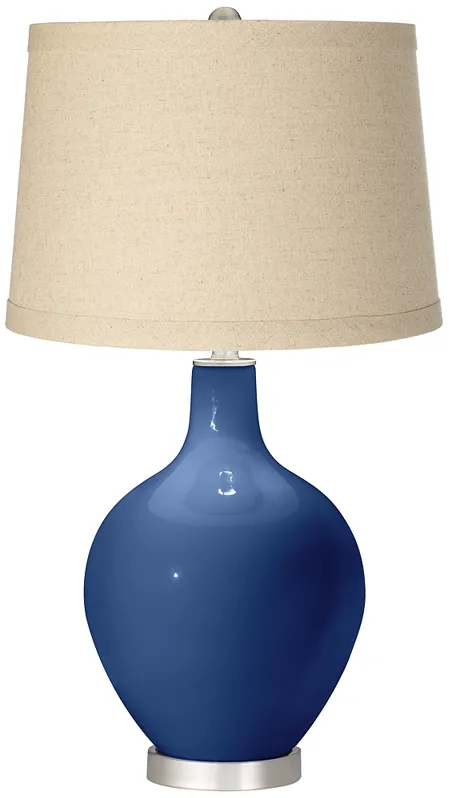 Monaco Blue Burlap Drum Shade Ovo Table Lamp