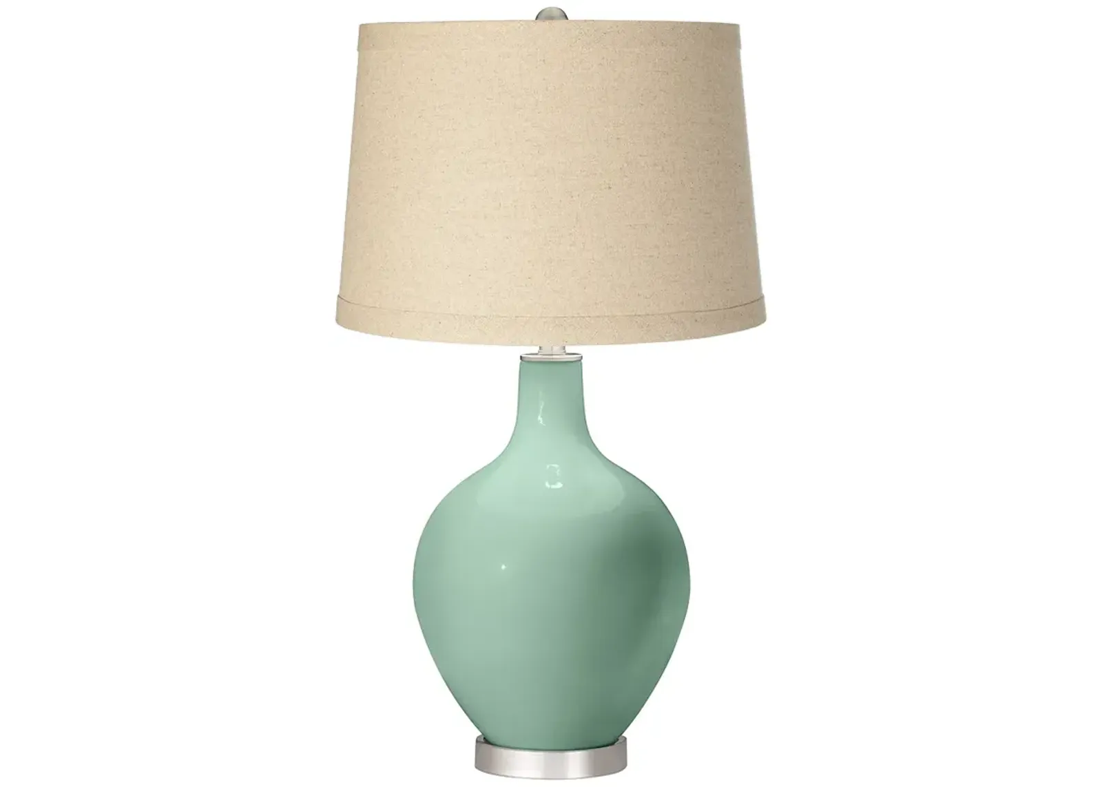 Grayed Jade Burlap Drum Shade Ovo Table Lamp