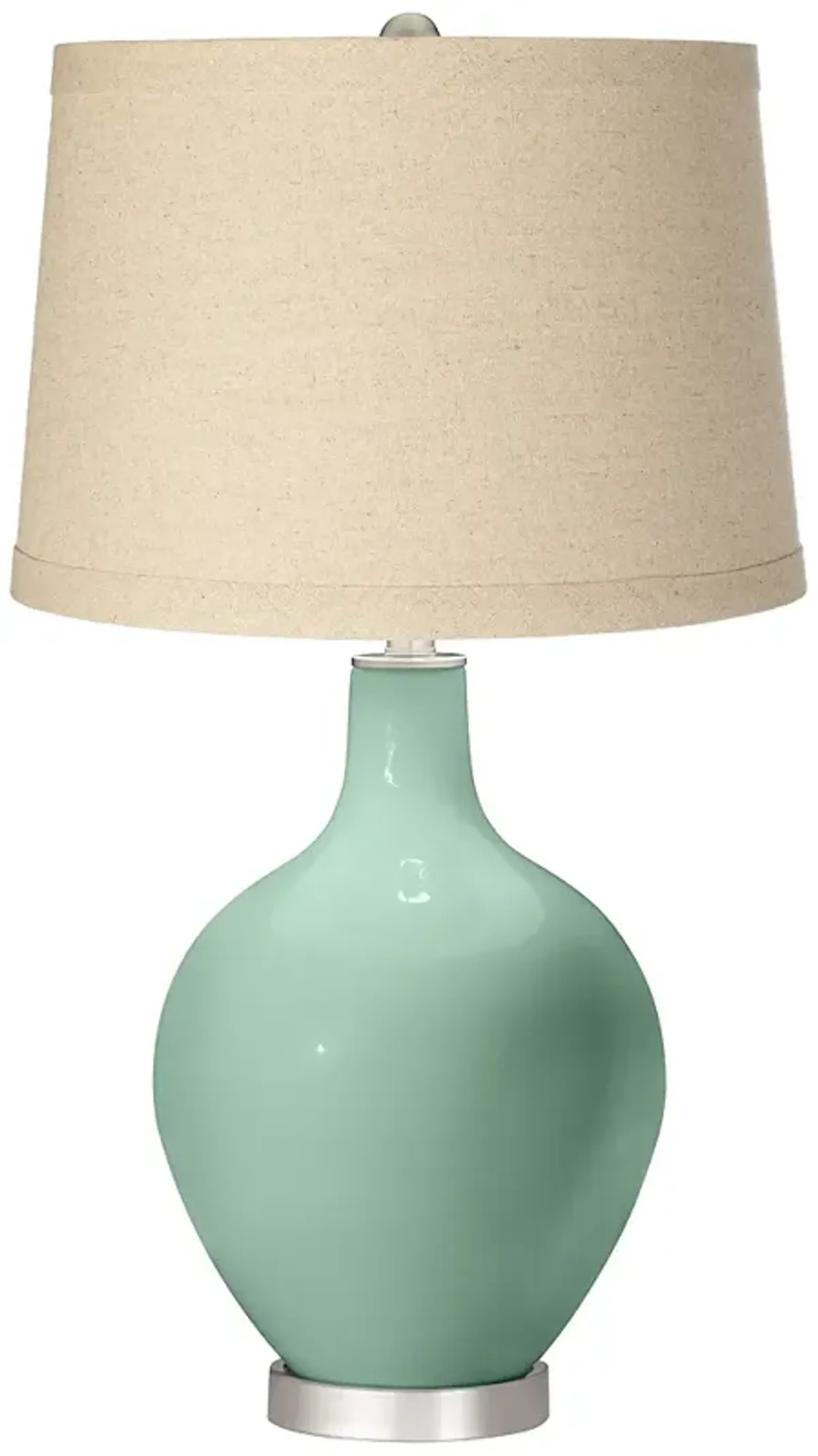 Grayed Jade Burlap Drum Shade Ovo Table Lamp