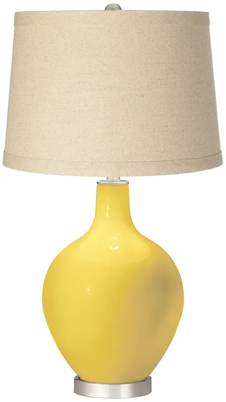 Lemon Zest Burlap Drum Shade Ovo Table Lamp