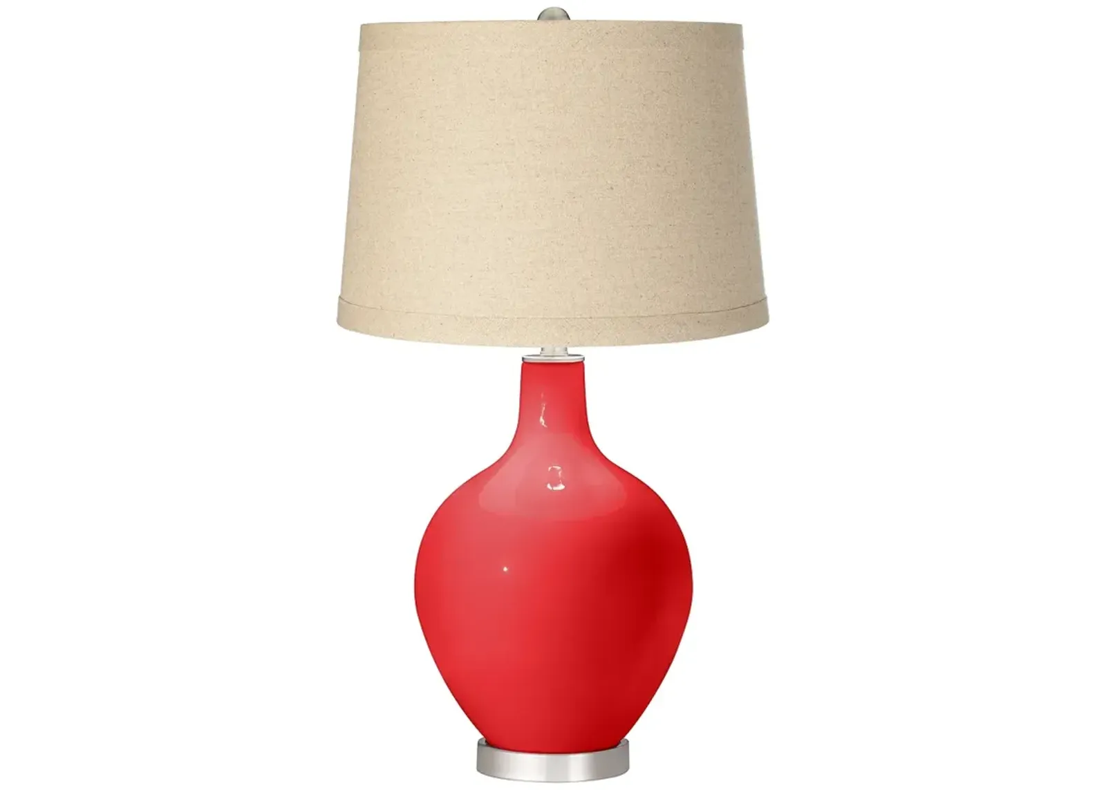 Poppy Red Burlap Drum Shade Ovo Table Lamp