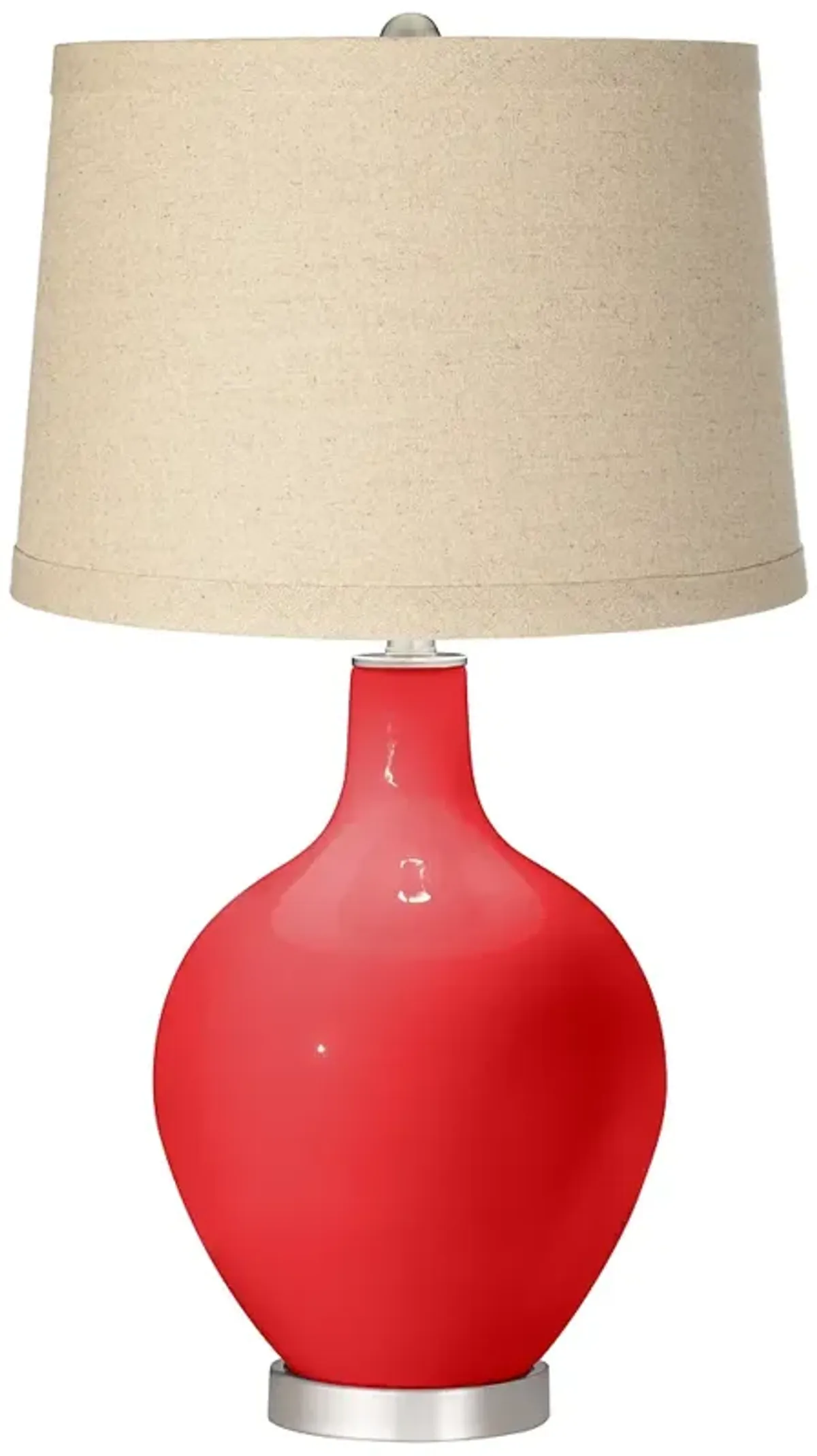 Poppy Red Burlap Drum Shade Ovo Table Lamp