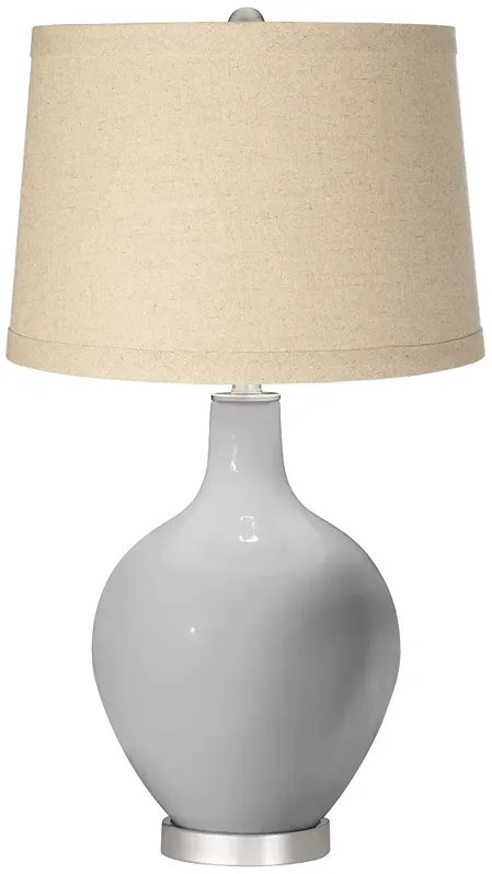 Swanky Gray Burlap Drum Shade Ovo Table Lamp