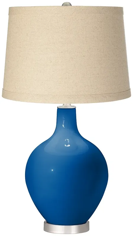 Hyper Blue Burlap Drum Shade Ovo Table Lamp