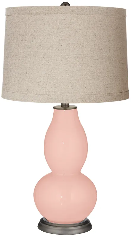 Rose Pink Linen Drum Shade Double Gourd Table Lamp
