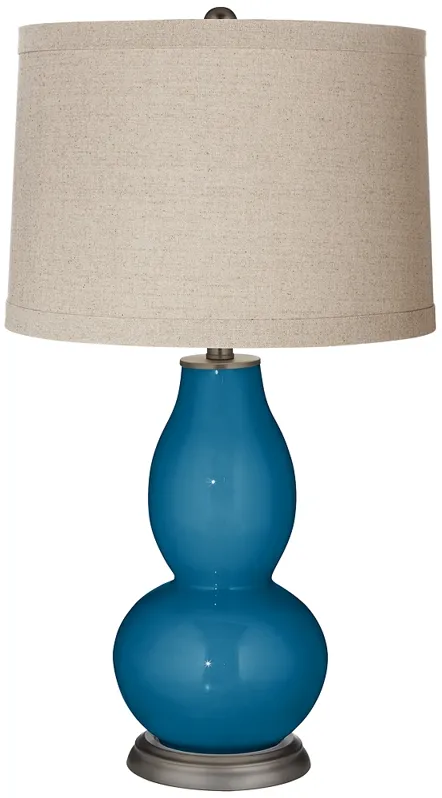 Color Plus Double Gourd 28 3/4" Linen Shade Mykonos Blue Table Lamp