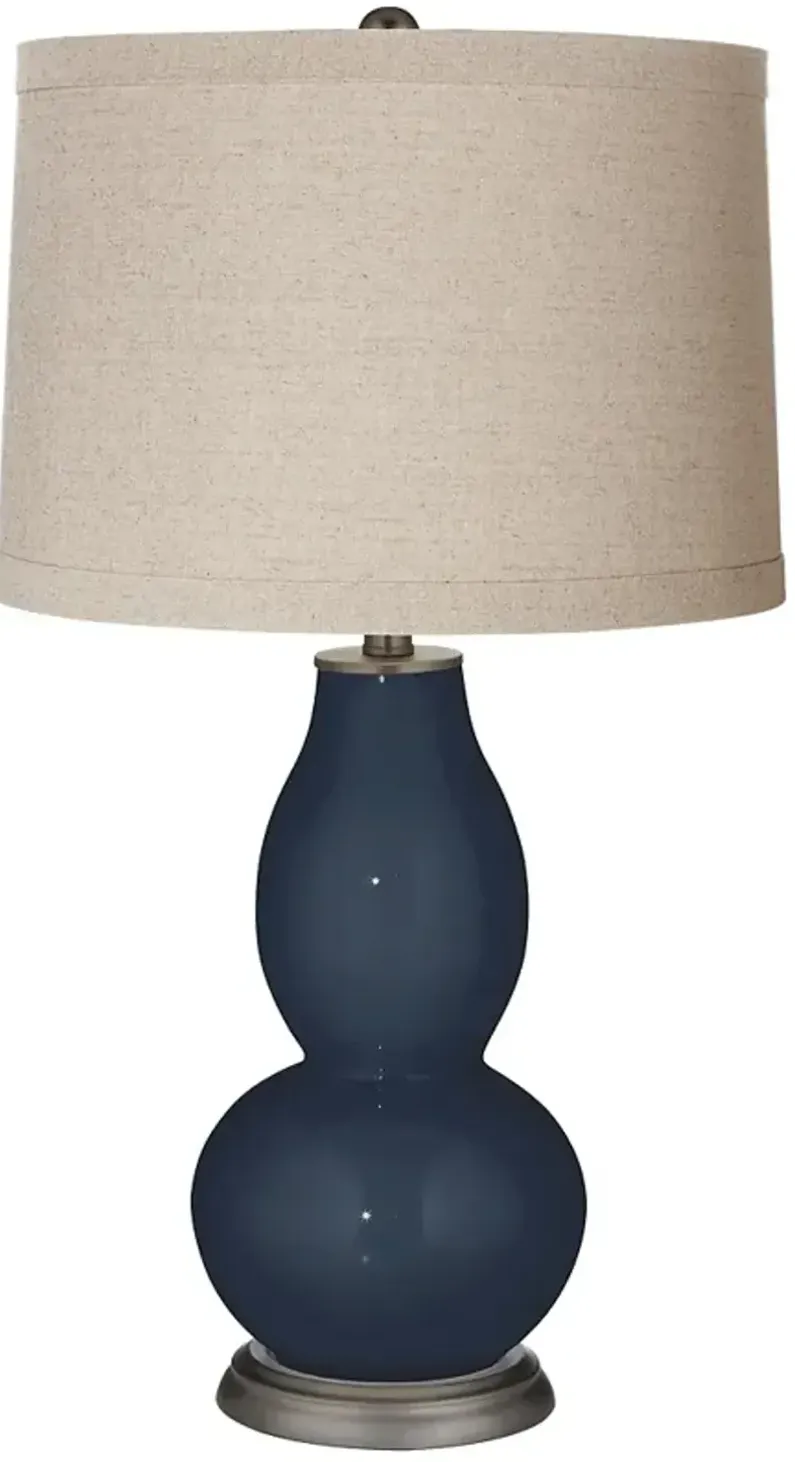 Color Plus Double Gourd 28 3/4" High Linen Shade Naval Blue Table Lamp