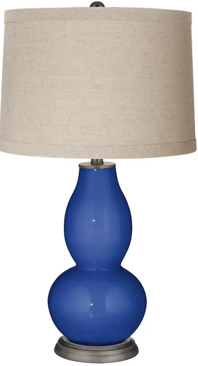 Color Plus Double Gourd 28 3/4" Linen Shade Dazzling Blue Table Lamp