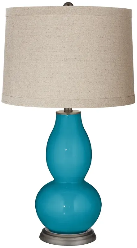 Color Plus Double Gourd 28 3/4" Linen Shade Caribbean Sea Blue Lamp