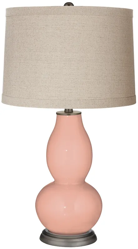 Mellow Coral Linen Drum Shade Double Gourd Table Lamp
