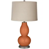 Robust Orange Linen Drum Shade Double Gourd Table Lamp