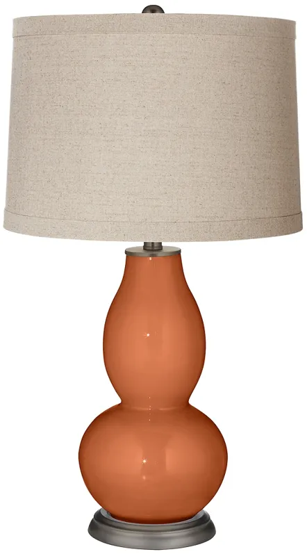 Robust Orange Linen Drum Shade Double Gourd Table Lamp