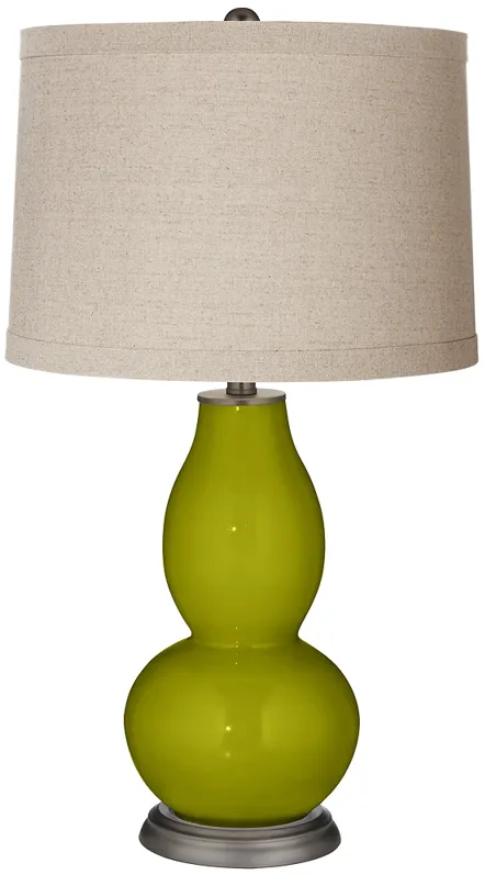 Olive Green Linen Drum Shade Double Gourd Table Lamp