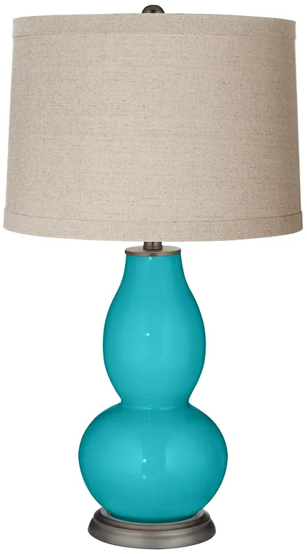 Surfer Blue Linen Drum Shade Double Gourd Table Lamp