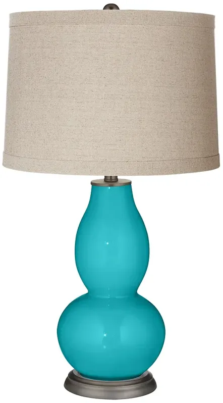 Color Plus Double Gourd 28 3/4" Linen Shade Surfer Blue Table Lamp