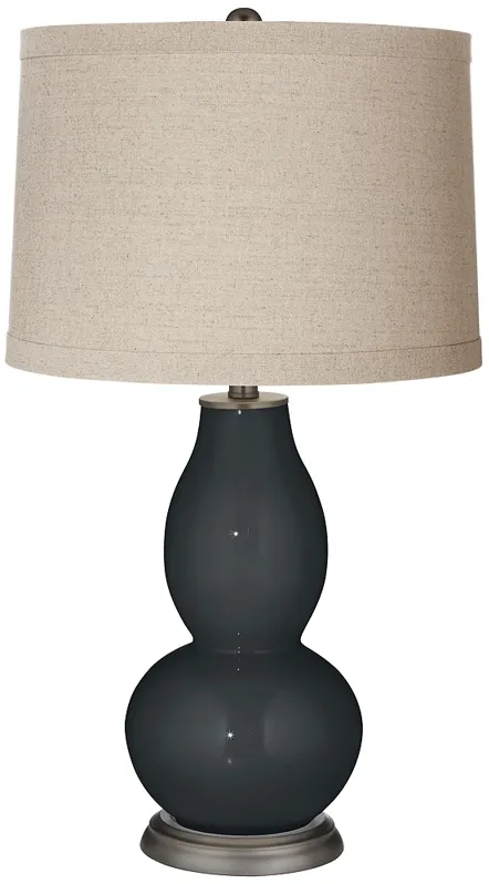 Black of Night Linen Drum Shade Double Gourd Table Lamp
