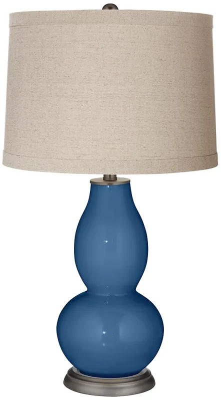 Regatta Blue Linen Drum Shade Double Gourd Table Lamp