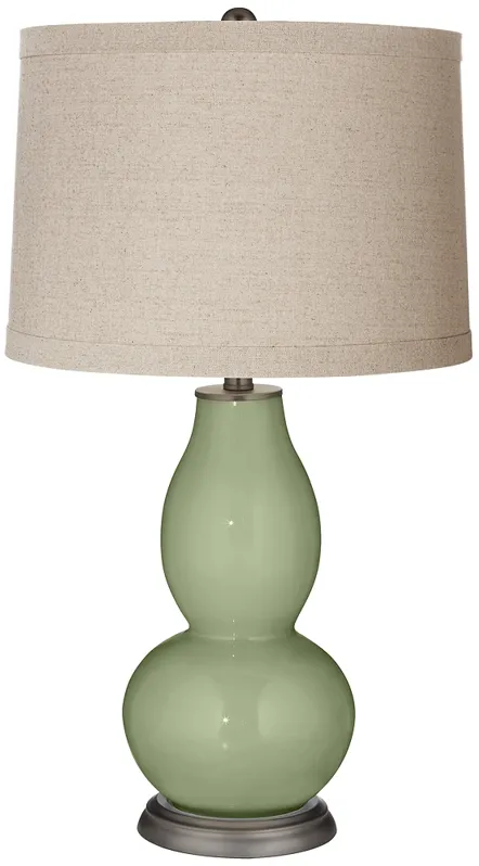 Majolica Green Linen Drum Shade Double Gourd Table Lamp