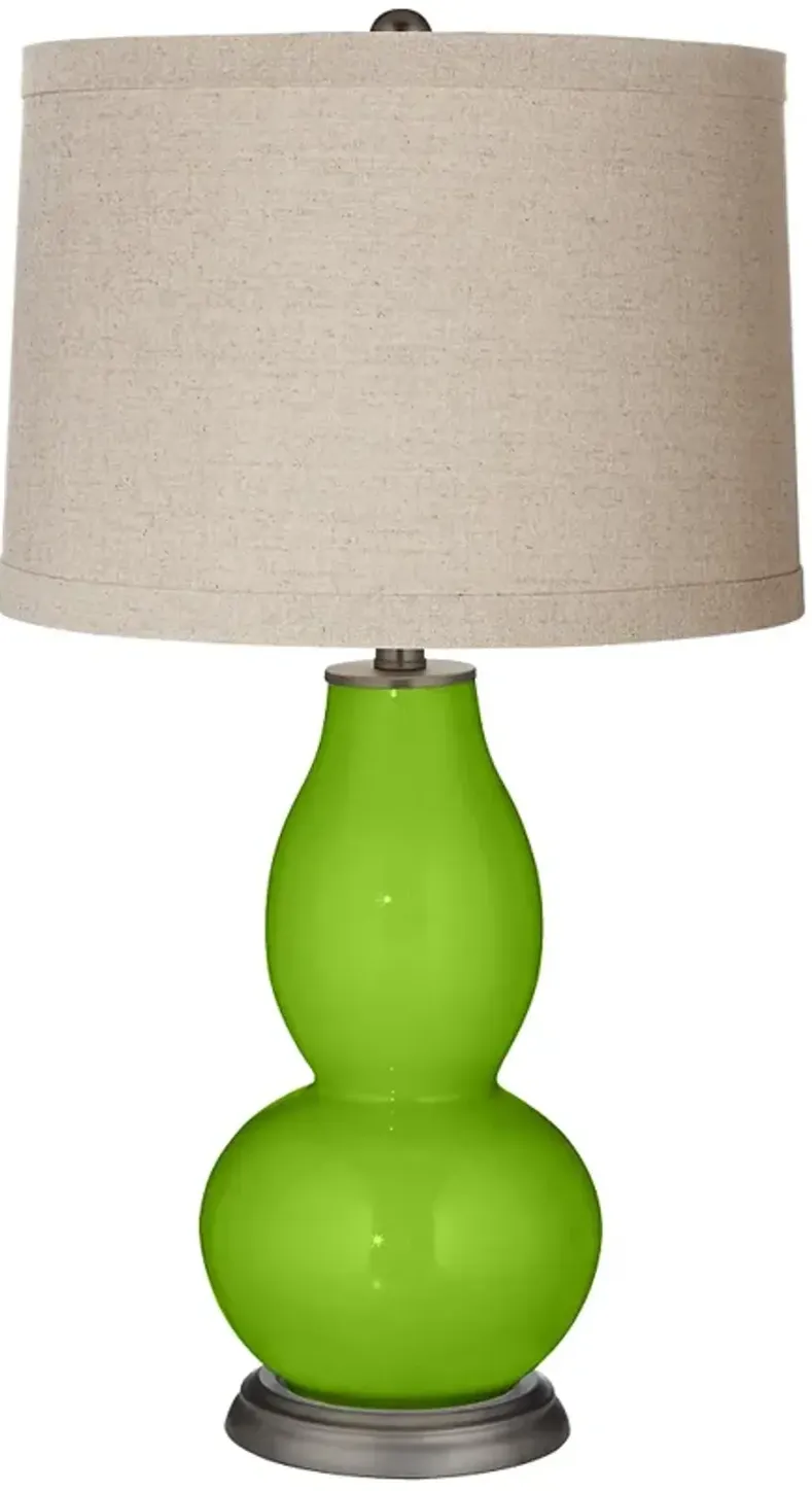 Neon Green Linen Drum Shade Double Gourd Table Lamp