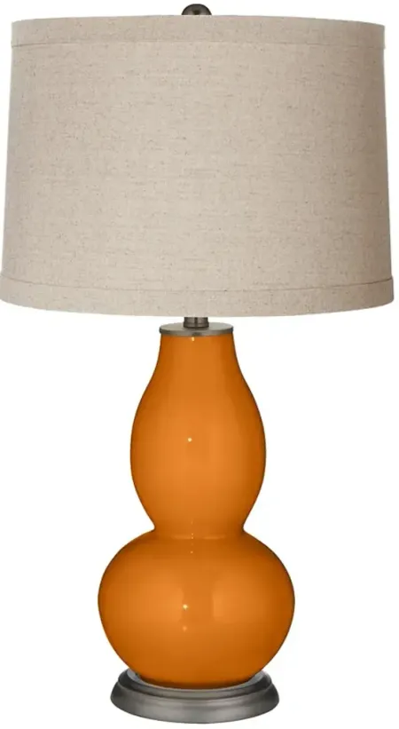 Cinnamon Spice Linen Drum Shade Double Gourd Table Lamp