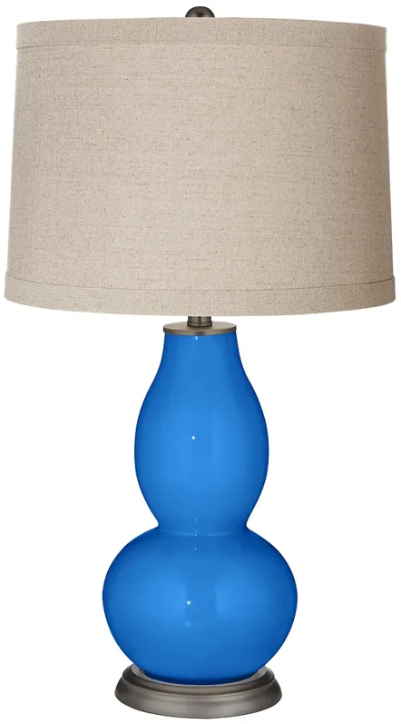 Color Plus Double Gourd 28 3/4" Linen Shade Royal Blue Table Lamp