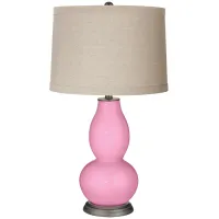Candy Pink Linen Drum Shade Double Gourd Table Lamp