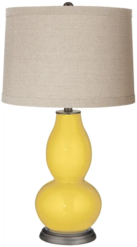 Lemon Zest Linen Drum Shade Double Gourd Table Lamp