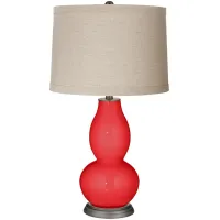 Poppy Red Linen Drum Shade Double Gourd Table Lamp