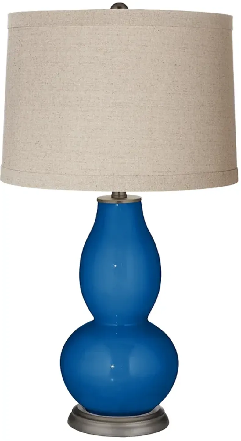 Hyper Blue Linen Drum Shade Double Gourd Table Lamp