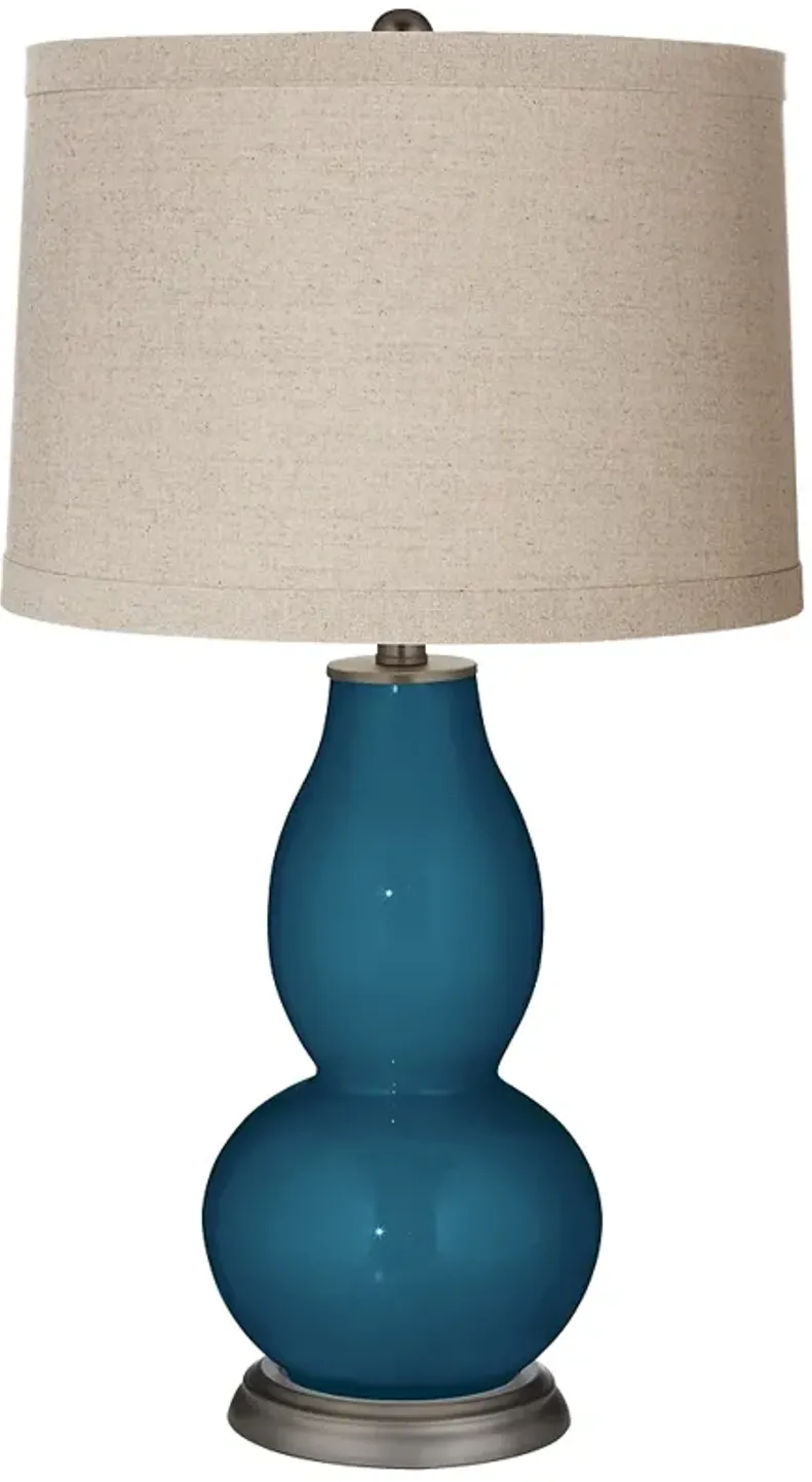 Color Plus Double Gourd 28 3/4" Linen Shade Oceanside Blue Table Lamp