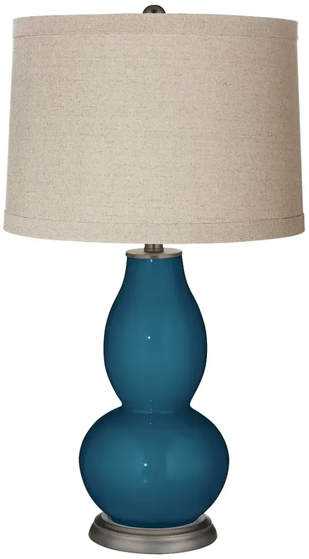 Color Plus Double Gourd 28 3/4" Linen Shade Oceanside Blue Table Lamp