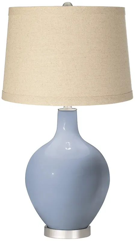 Color Plus Ovo 28 1/2" High Burlap Drum Shade Sky Blue Table Lamp