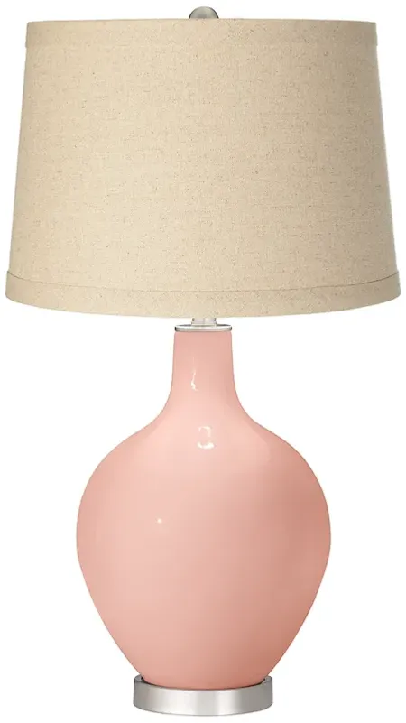 Rose Pink Burlap Drum Shade Ovo Table Lamp