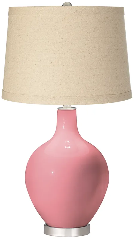 Haute Pink Burlap Drum Shade Ovo Table Lamp