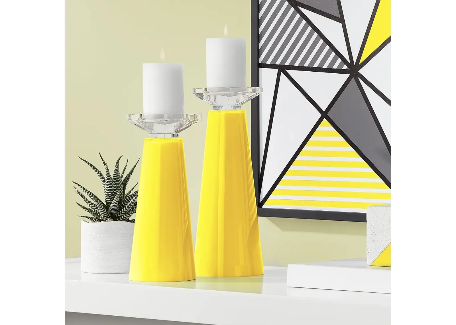 Meghan Citrus Glass Pillar Candle Holder Set of 2