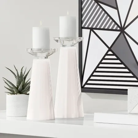 Meghan Smart White Glass Pillar Candle Holder Set of 2