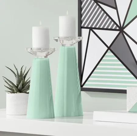 Meghan Grayed Jade Glass Pillar Candle Holder Set of 2