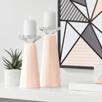 Meghan Linen Glass Pillar Candle Holder Set of 2