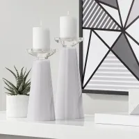 Meghan Swanky Gray Glass Pillar Candle Holder Set of 2