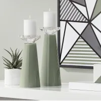 Meghan Deep Lichen Green Glass Pillar Candle Holder Set of 2