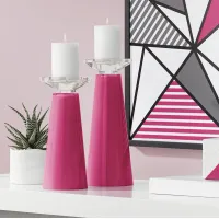 Meghan Vivacious Pink Glass Pillar Candle Holders Set of 2