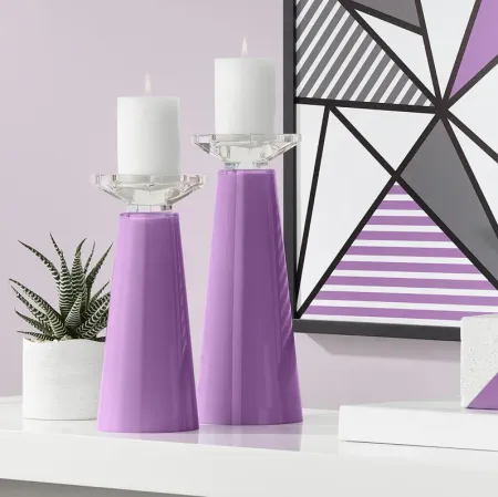 Meghan Passionate Purple Glass Pillar Candle Holder Set of 2