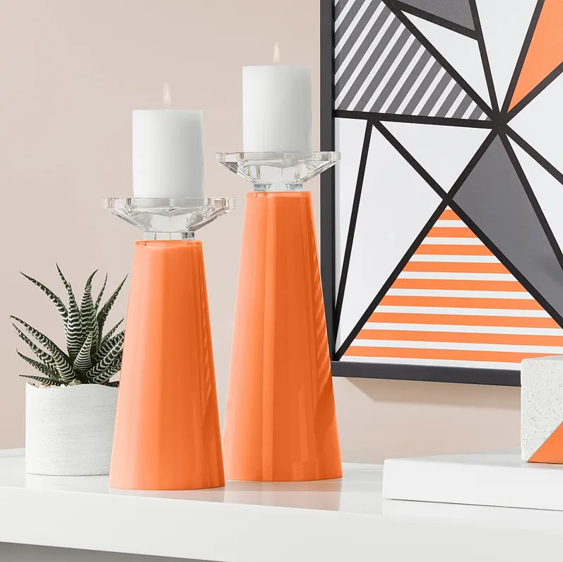 Meghan Invigorate Orange Glass Pillar Candle Holder Set of 2