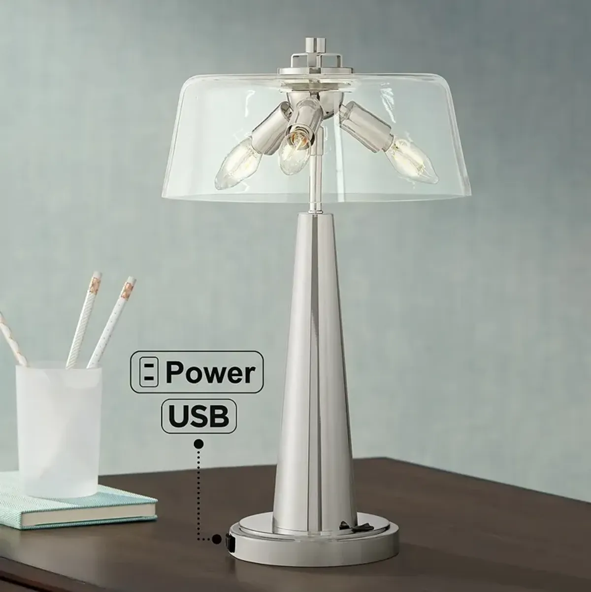 Possini Euro Cagna 20 3/4" Modern LED Lamp with USB Port and Outlet