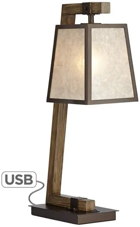 Franklin Iron Works Tribeca Mica Shade Metal Table Lamp with USB Port