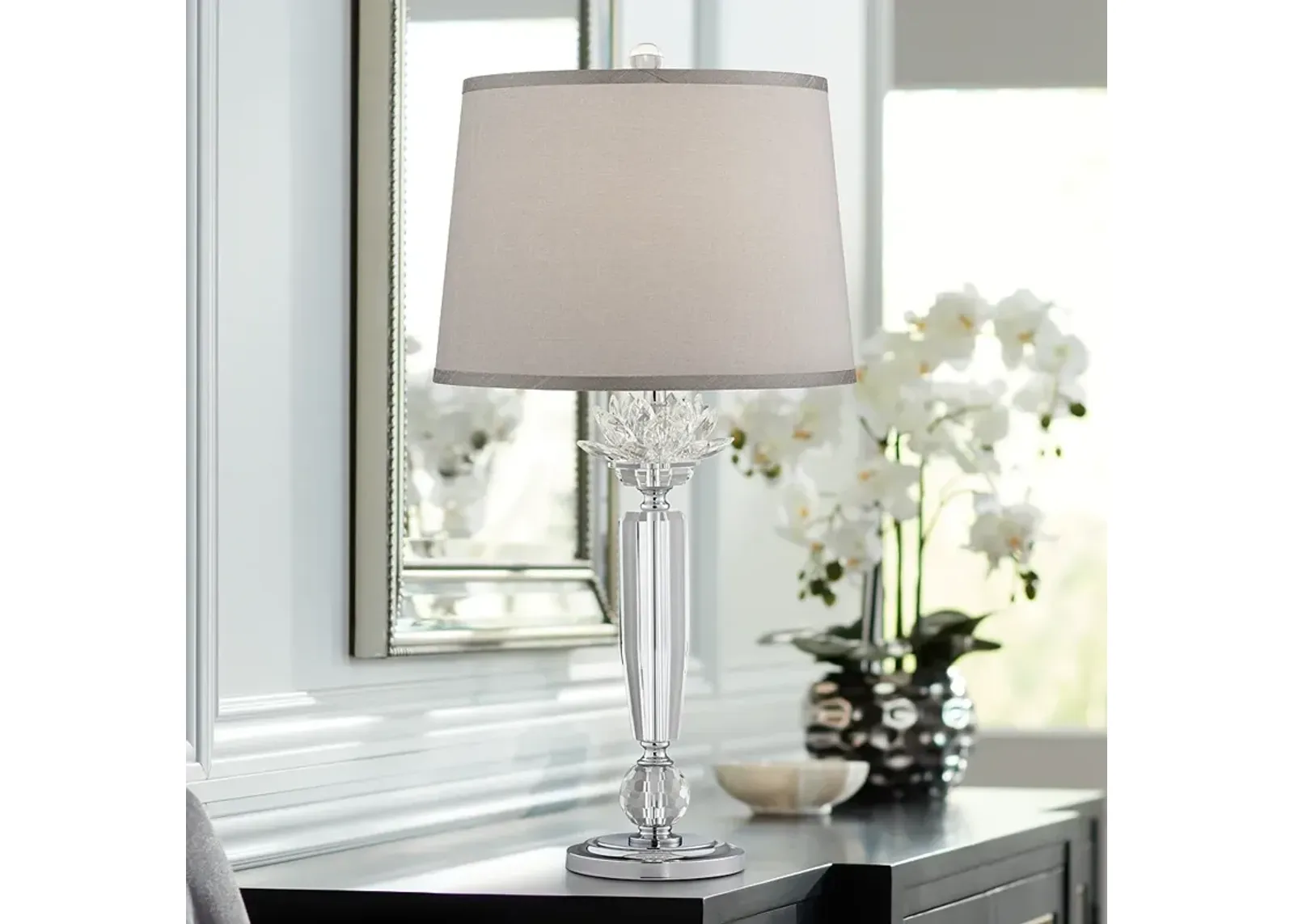 Vienna Full Spectrum 28 1/4" Olivia Crystal Table Lamp with Gray Shade