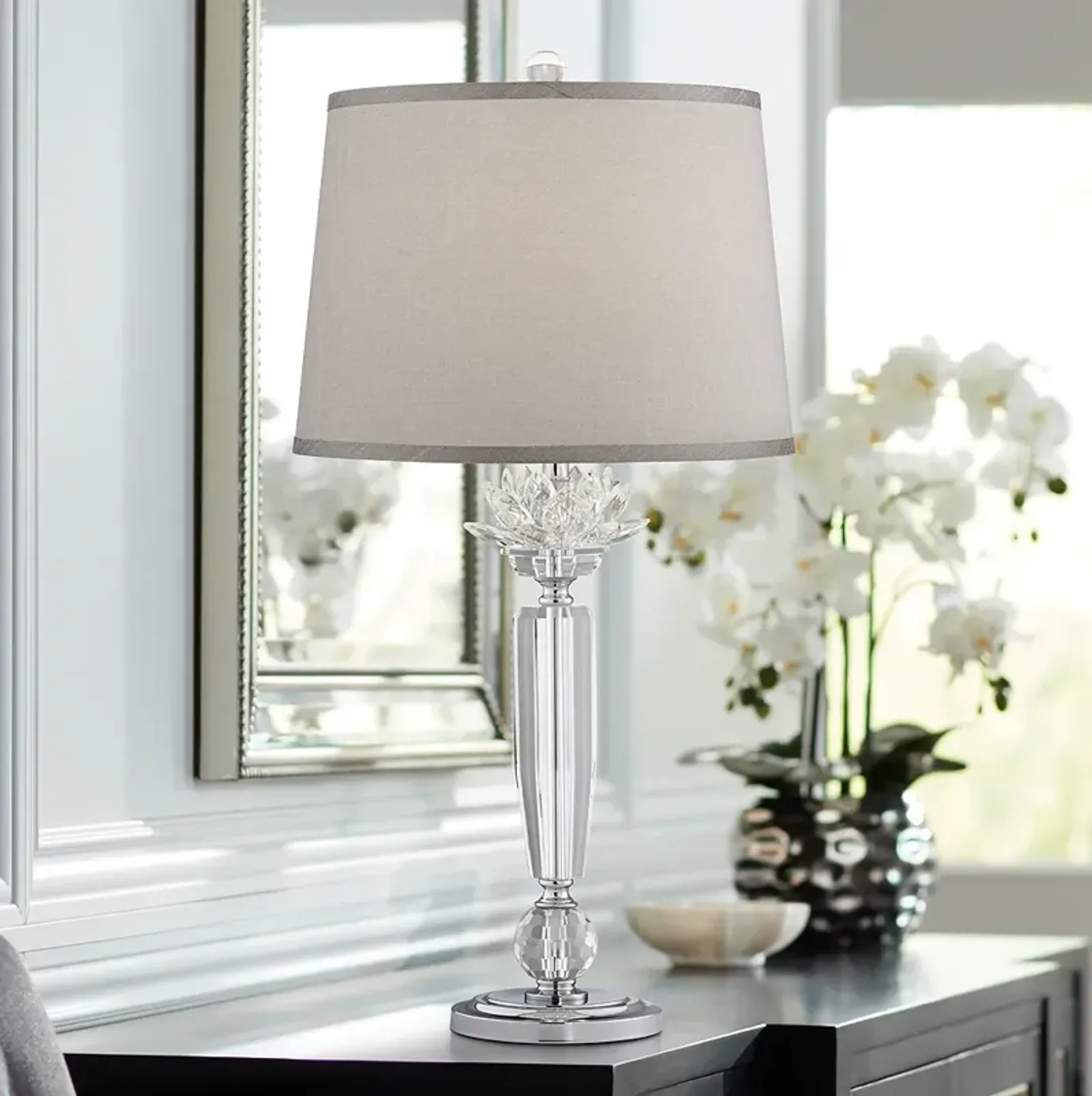 Vienna Full Spectrum 28 1/4" Olivia Crystal Table Lamp with Gray Shade